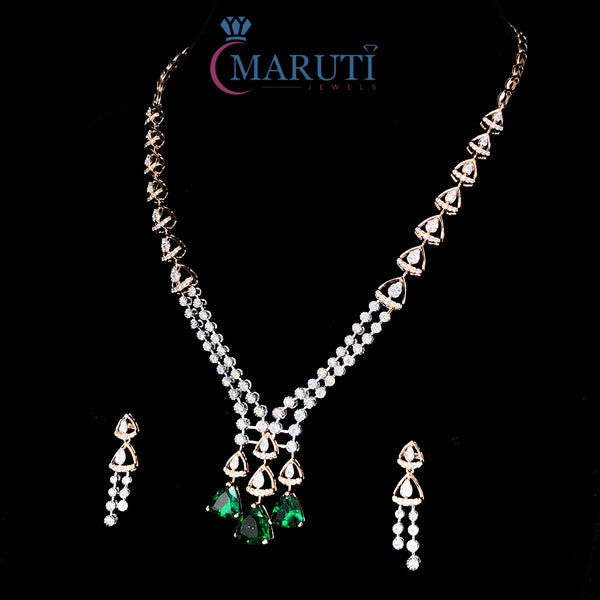Green Gemstone & Diamond Triangle Drop Necklace