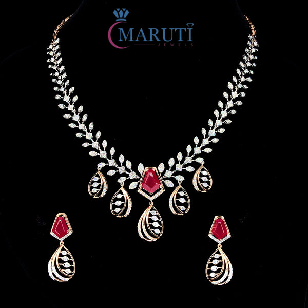 Ruby and Diamond Leaf Motif Necklace