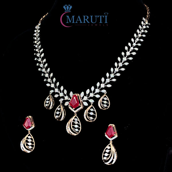 Ruby and Diamond Leaf Motif Necklace