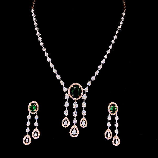 Green Gemstone and Diamond Dangler Necklace