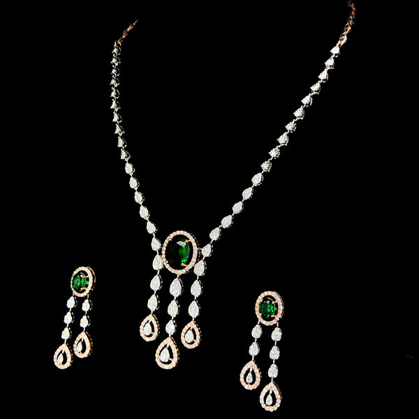 Green Gemstone and Diamond Dangler Necklace