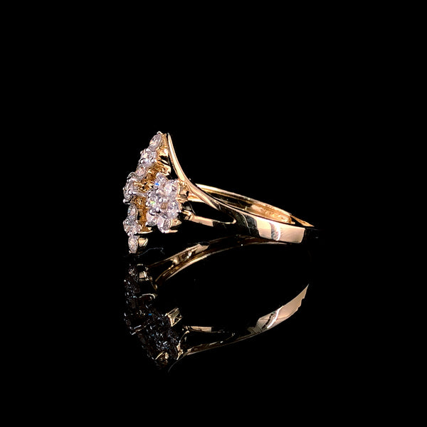 Yellow Gold Multi-Flower Diamond Ring