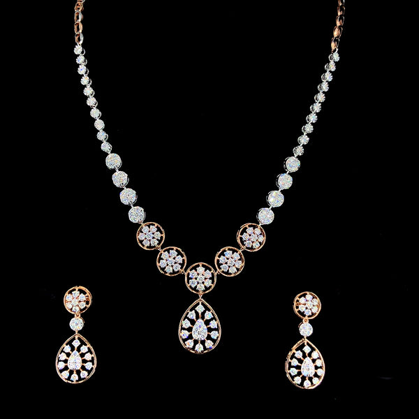 Floral Cluster & Pear Drop Diamond Necklace Set
