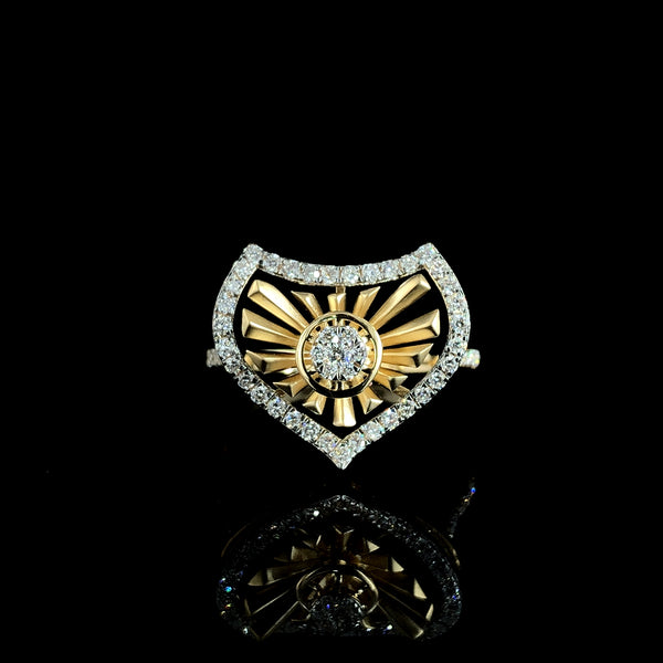 Shield-Shaped Diamond Sunburst Ring